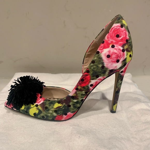 Betsey Johnson Floral Pom Pom Heels - Picture 1 of 3